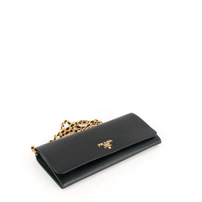 Prada Saffiano Metal Oro Chain Wallet Nero Black 4 of 7
