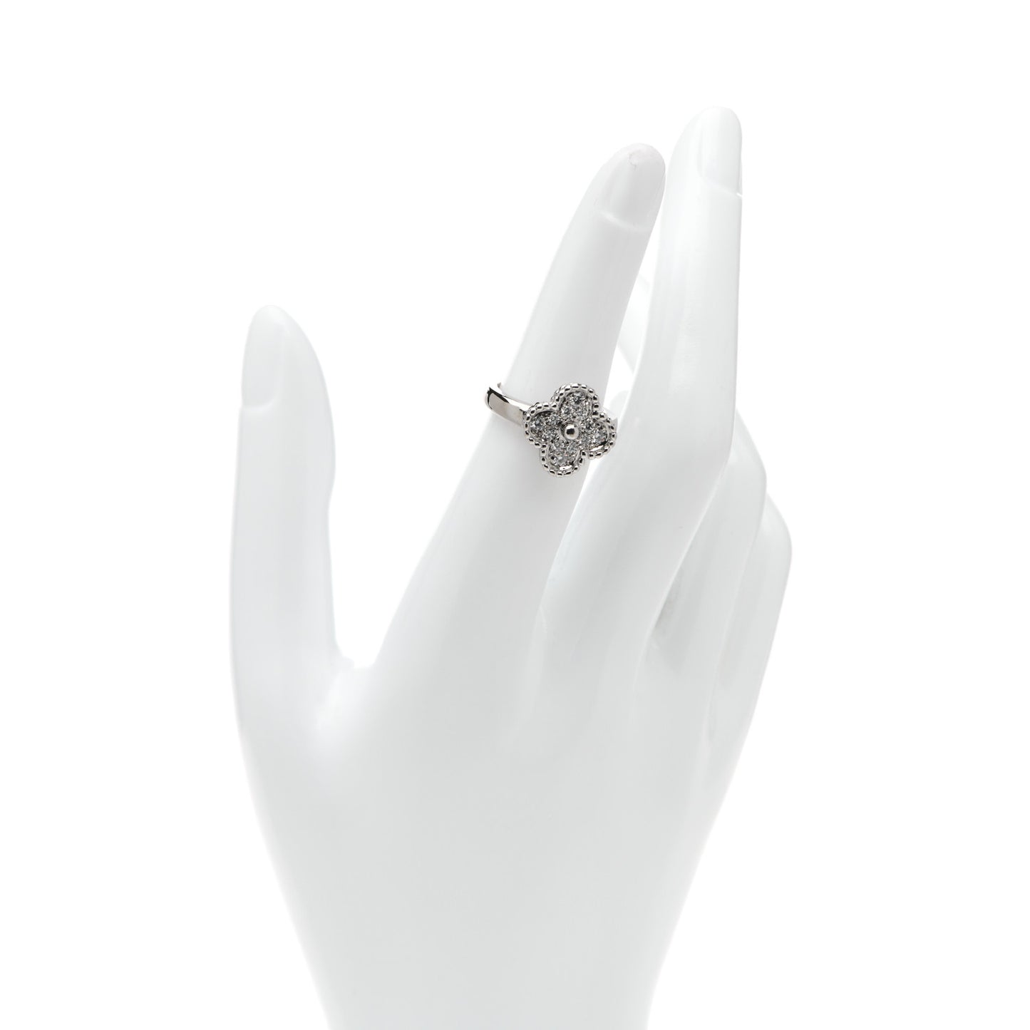 18K White Gold Diamond Vintage Alhambra Ring 51 5.75
