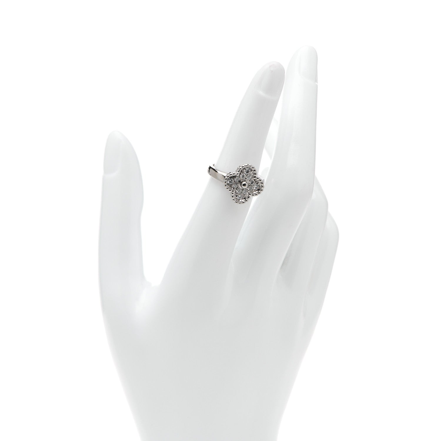 Van Cleef & Arpels 18K White Gold Diamond Vintage Alhambra Ring 51 5.75 2 of 4