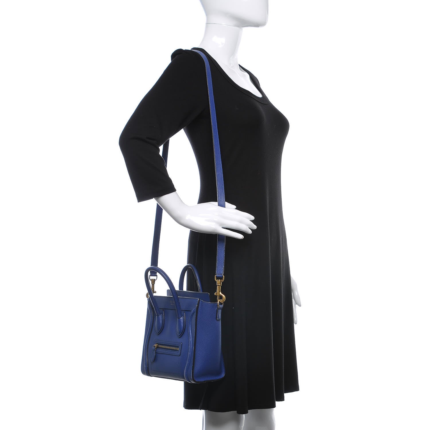 Celine Drummed Calfskin Nano Luggage Indigo 2 of 26