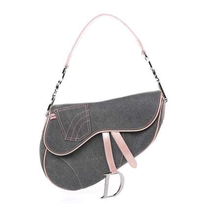 Christian Dior Patent Denim Jeans Saddle Bag Grey Pink 1 of 10