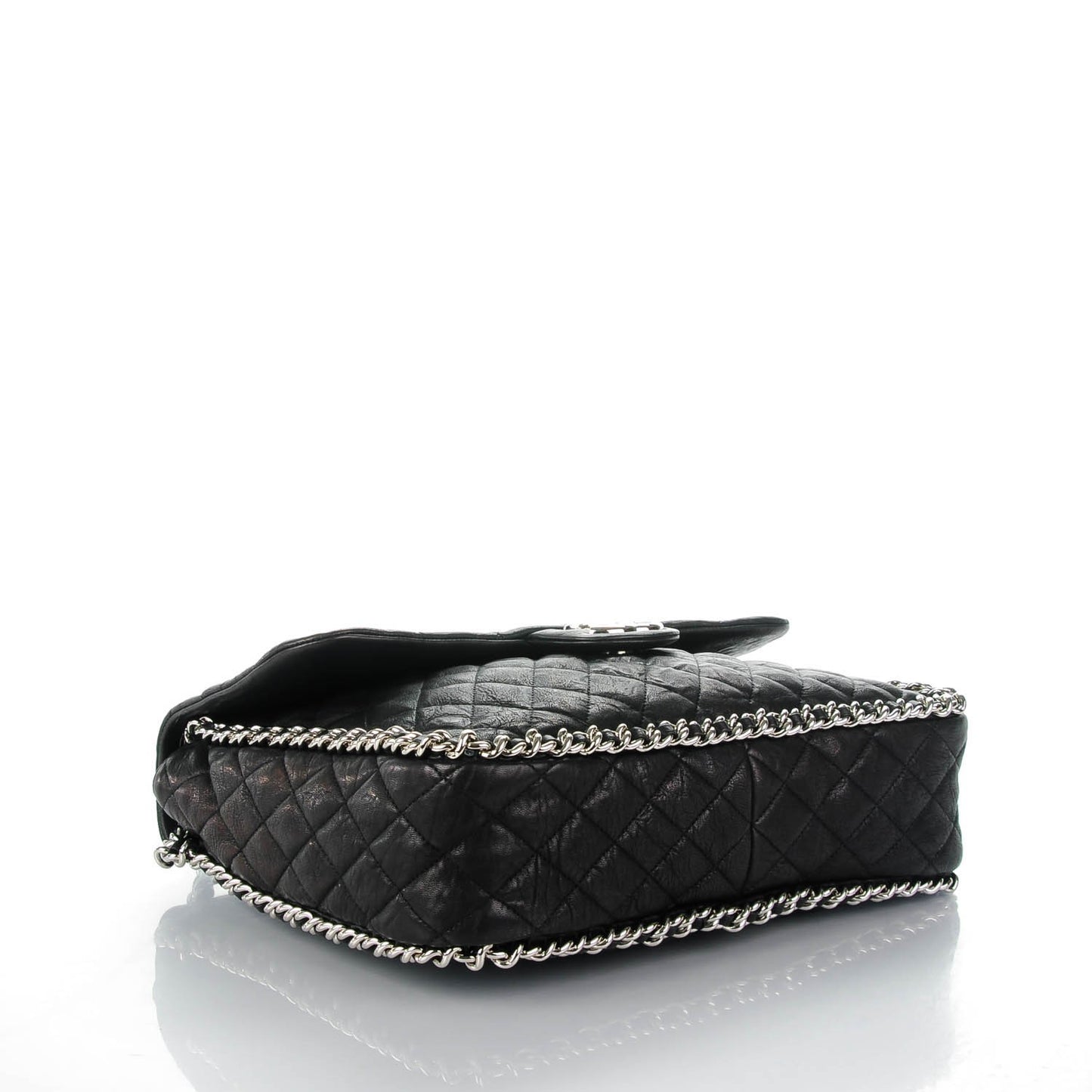 Washed Lambskin Quilted Maxi Chain Around Flap Black