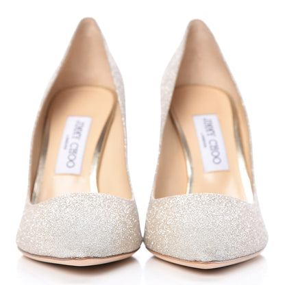 Jimmy Choo Glitter Pointy Toe Romy 100 Pumps 39 Platinum Ice 2 of 10