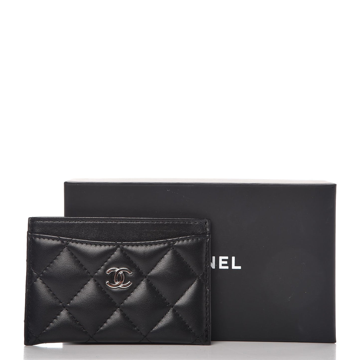 Lambskin Quilted Card Holder Black