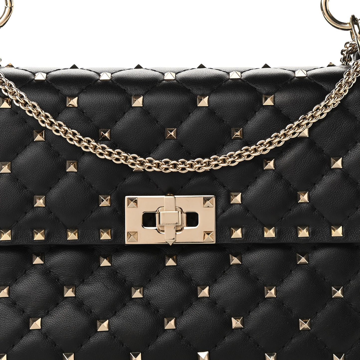 Lambskin Medium Rockstud Spike Shoulder Bag Black