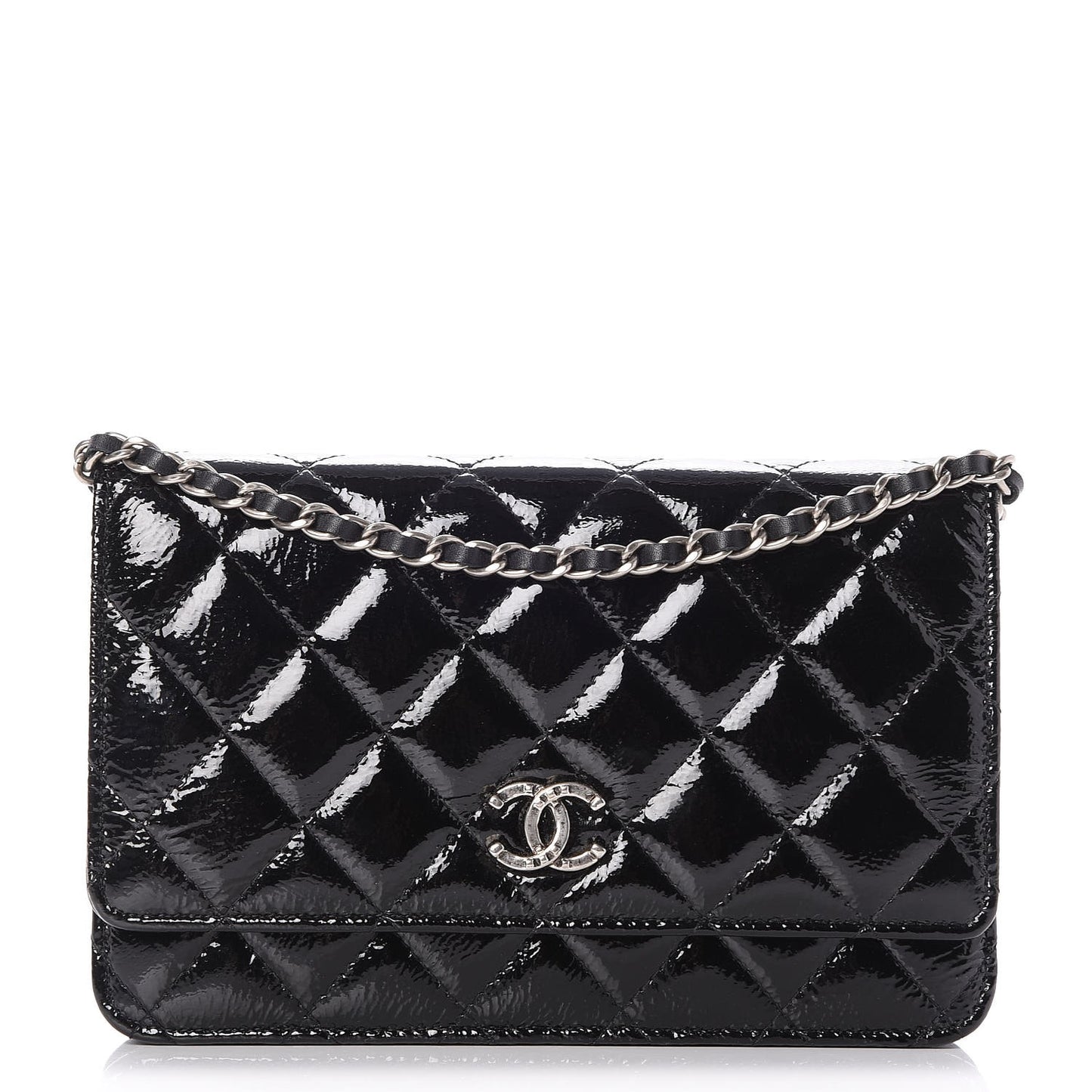 Patent Goatskin Quilted Paris Dallas Wallet On Chain WOC Black