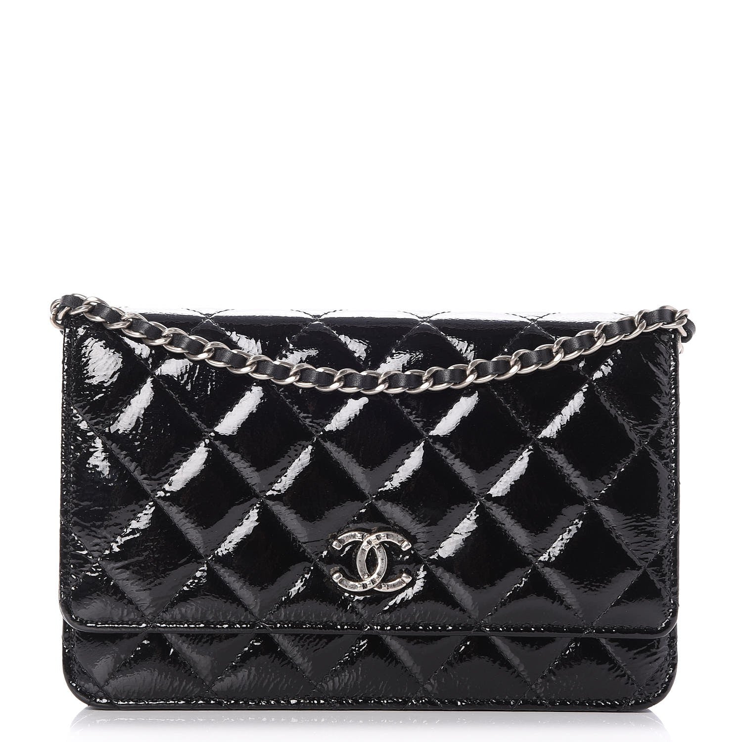 Chanel Patent Goatskin Quilted Paris Dallas Wallet On Chain WOC Black 1 of 9