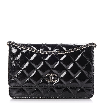 Chanel Patent Goatskin Quilted Paris Dallas Wallet On Chain WOC Black 1 of 9
