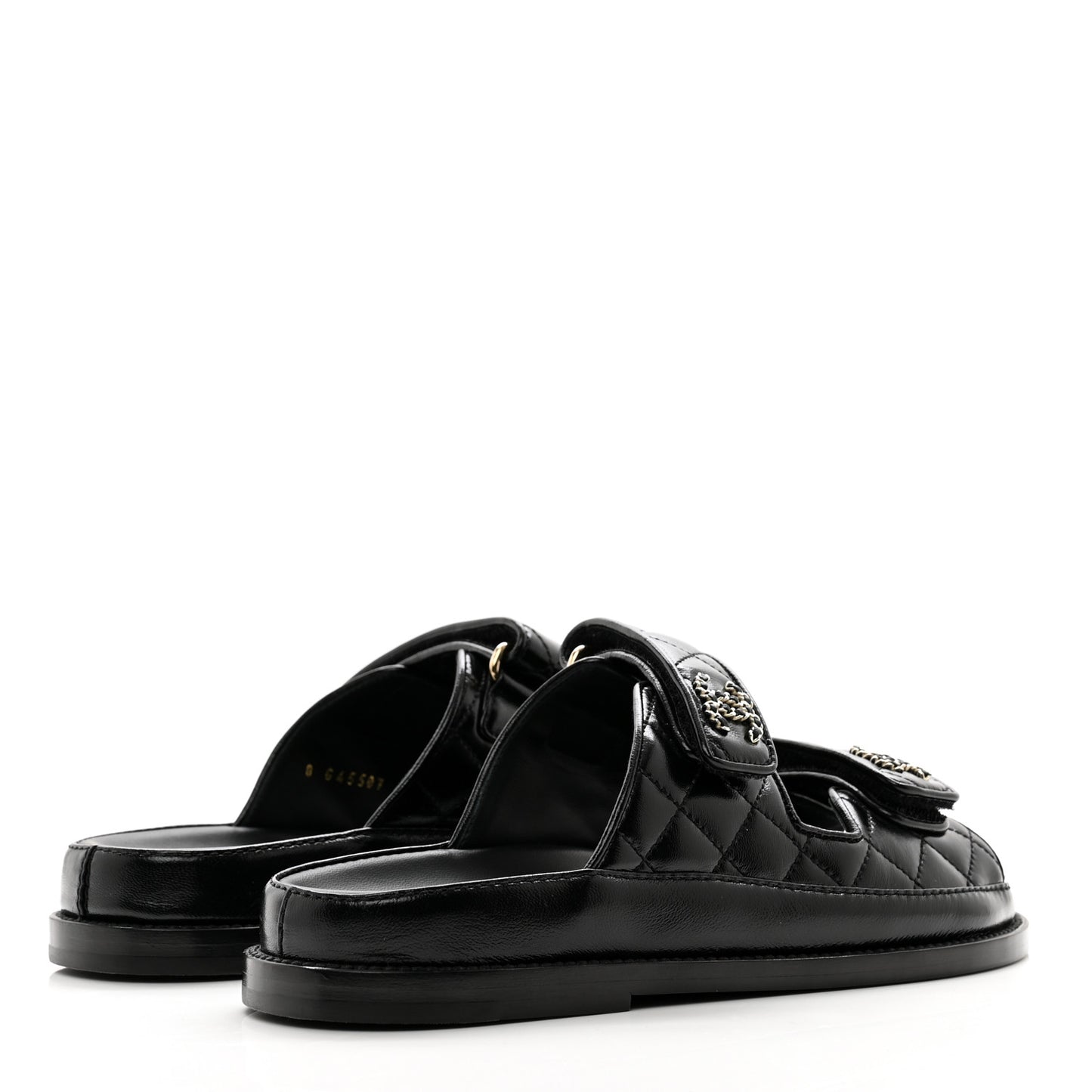 Lambskin Quilted Velcro Dad Chain CC Slide Sandals 36 Black