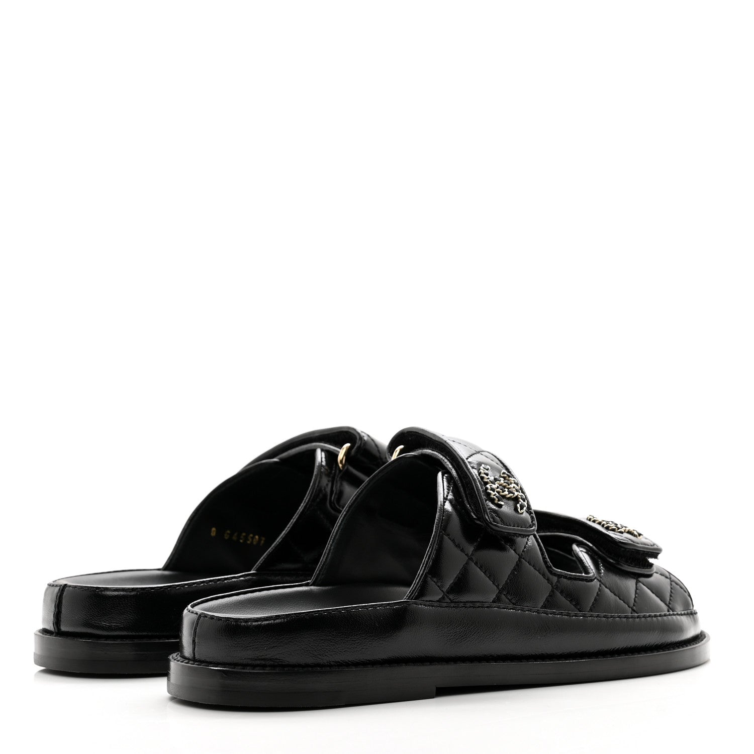 Chanel Lambskin Quilted Velcro Dad Chain CC Slide Sandals 36 Black 4 of 9