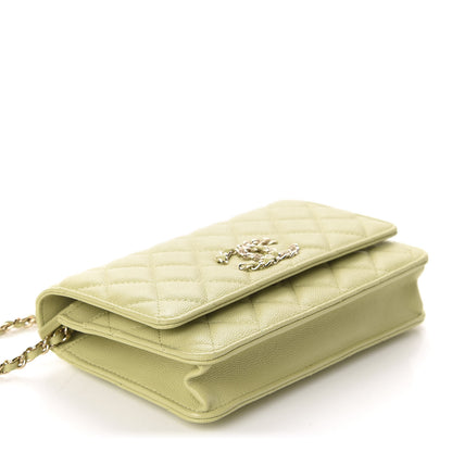 Chanel Caviar Quilted French New Wave Chain CC Wallet On Chain WOC Light Green 4 of 12