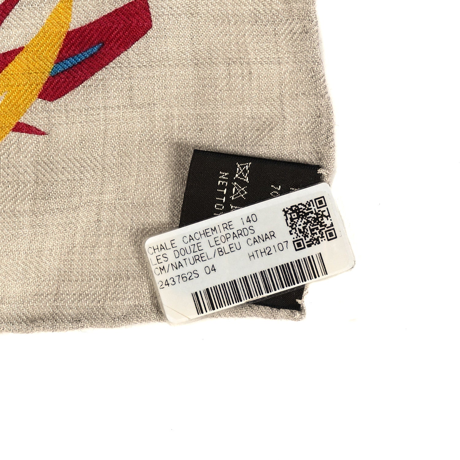 Hermes Cashmere Silk Les Douze Leopards Shawl 140 Naturel Bleu Canard 3 of 3