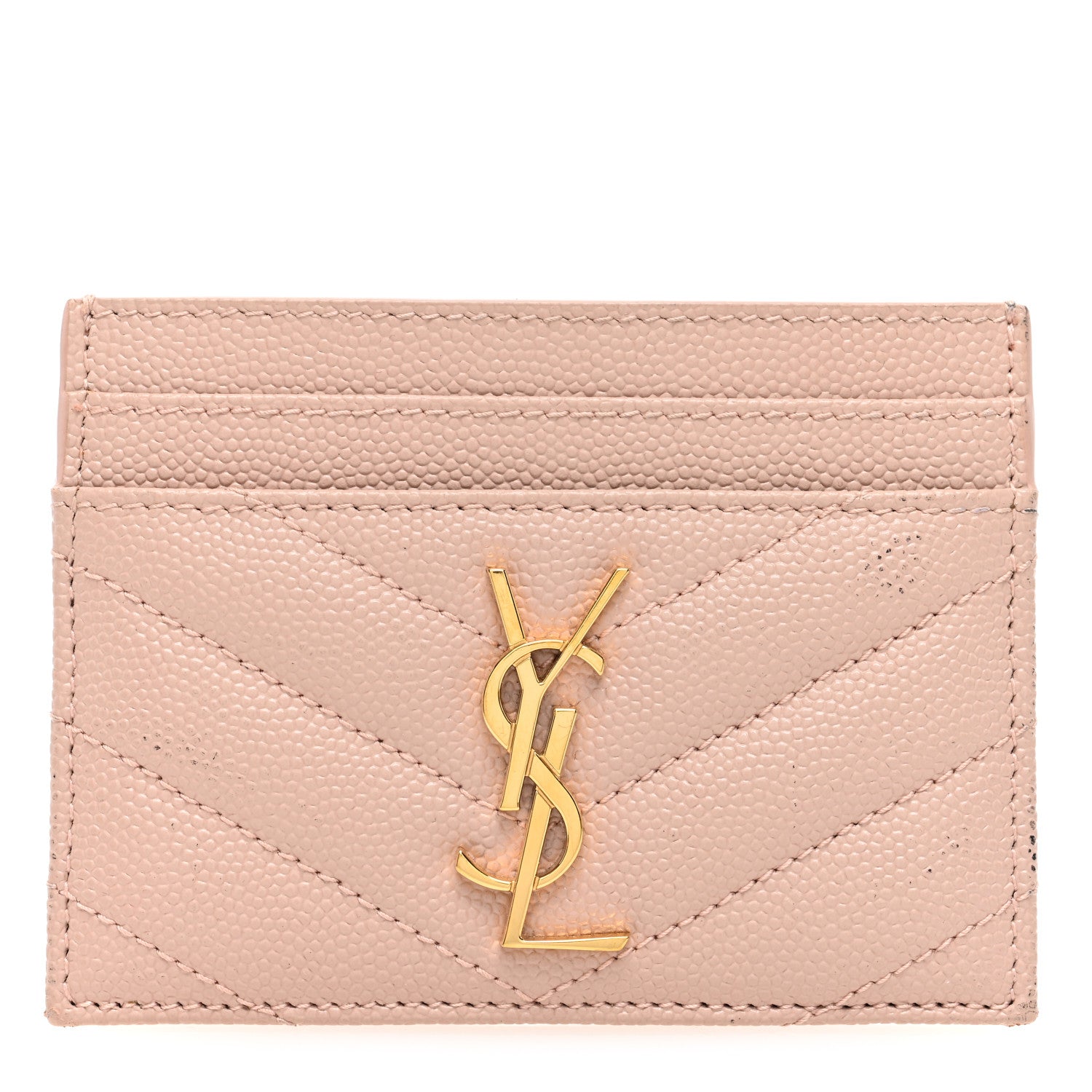 Saint Laurent Grain De Poudre Matelasse Chevron Monogram Credit Card Case Pale Pink 1 of 7