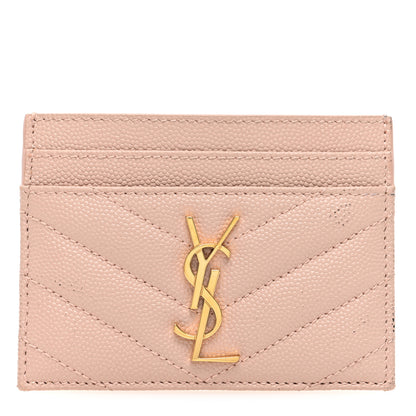 Saint Laurent Grain De Poudre Matelasse Chevron Monogram Credit Card Case Pale Pink 1 of 7