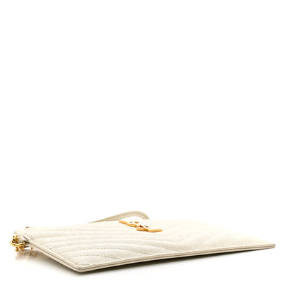 Saint Laurent Grain De Poudre Matelasse Chevron Monogram Bill Pouch Blanc Vintage 4 of 8