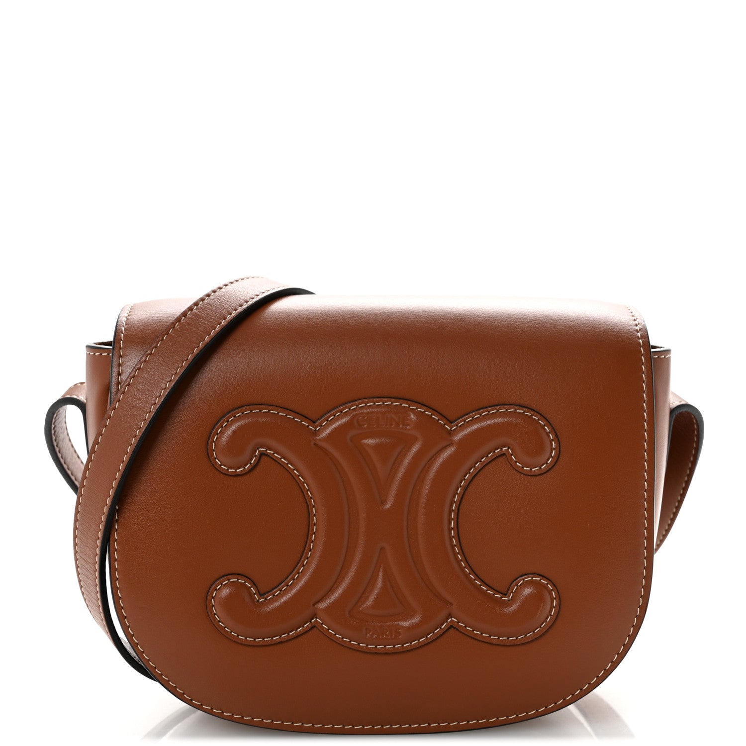 Celine Smooth Calfskin Cuir Triomphe Folco Crossbody Bag Tan 1 of 12
