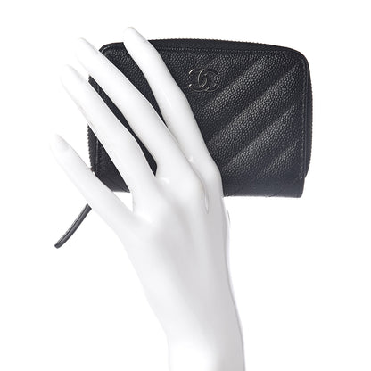 Chanel Caviar Chevron Quilted Zip Coin Purse Black 2 of 7