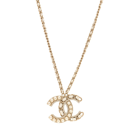 Chanel Pearl Crystal Lambskin Chain CC Necklace White Gold 1 of 7