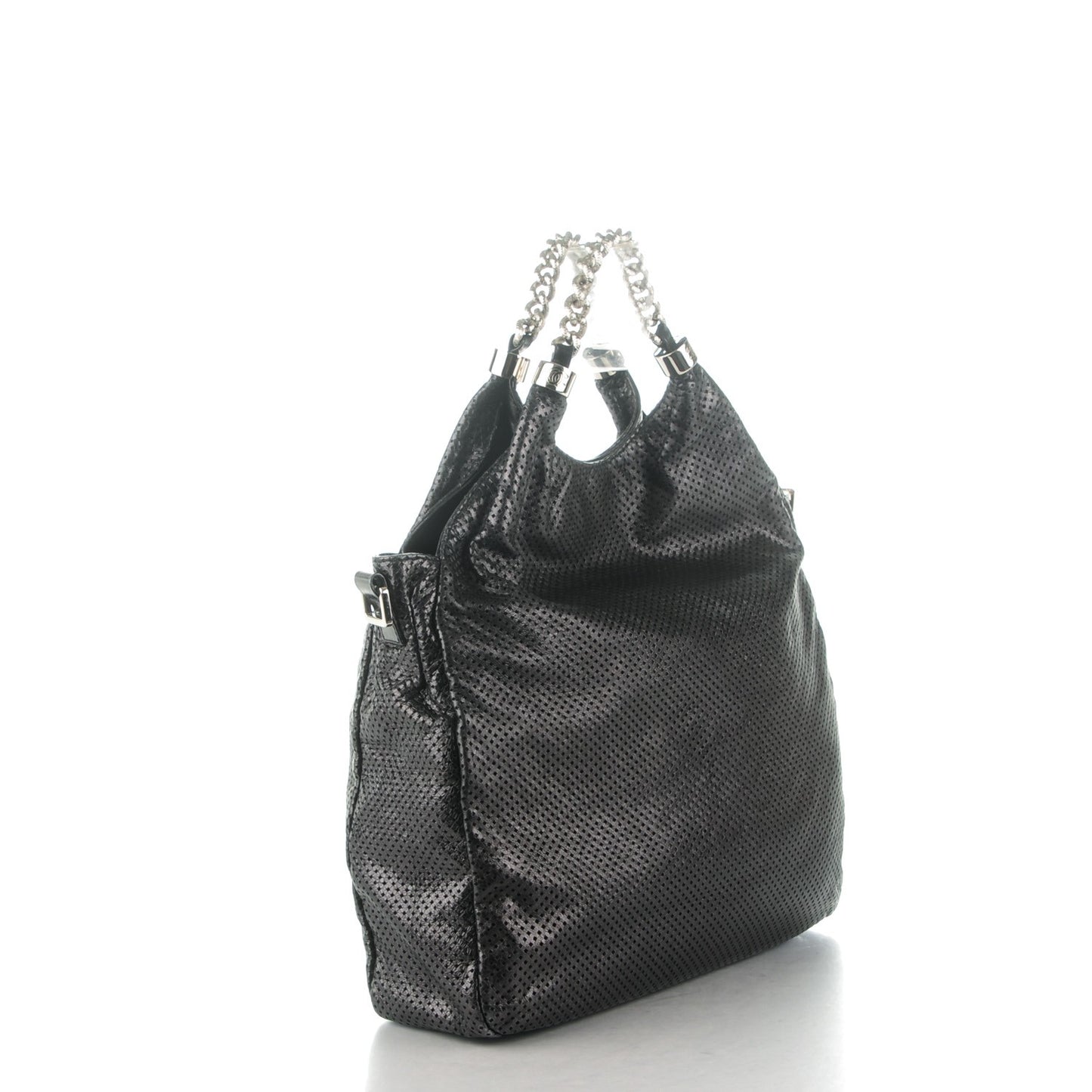 Glazed Calfskin Perforated Medium Rodeo Drive Tote Black