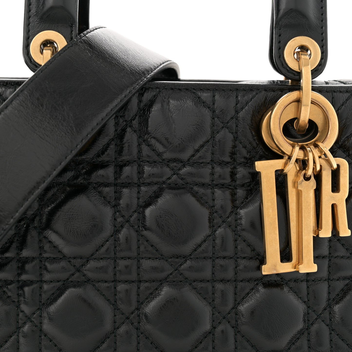 Crinkled Patent Cannage Small Lucky Badges My Lady Dior Black