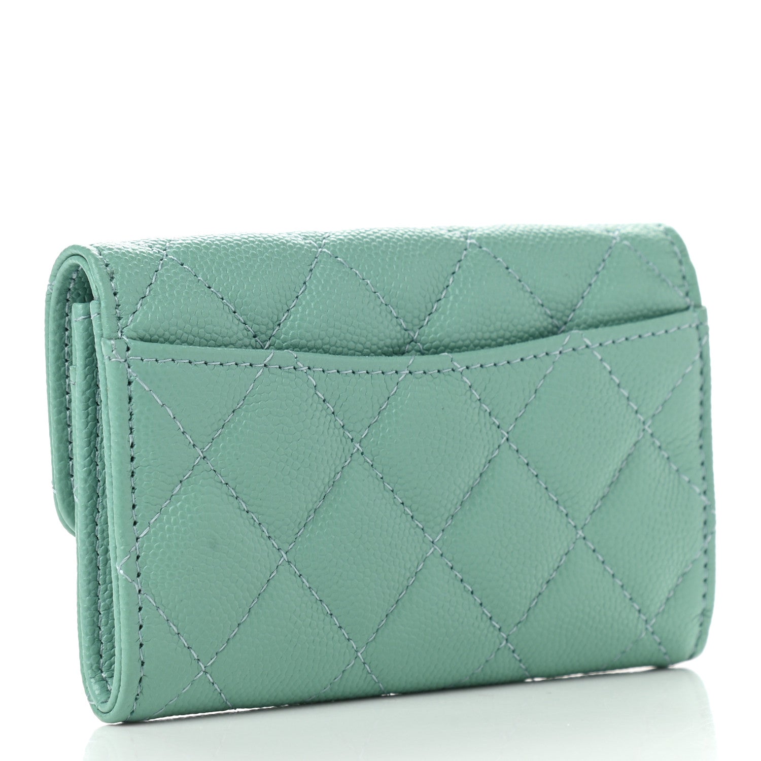 Chanel Caviar Quilted Flap Card Holder Wallet Light Green 3 of 9