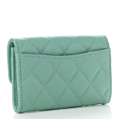 Chanel Caviar Quilted Flap Card Holder Wallet Light Green 3 of 9