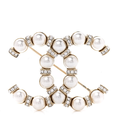 Chanel Pearl Crystal Nefertiti CC Brooch Gold 1 of 5