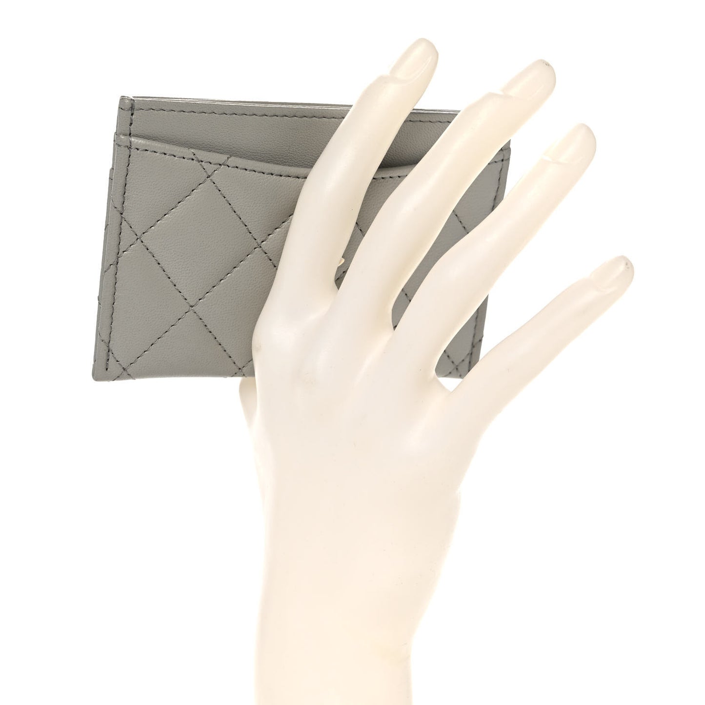 Lambskin Quilted Card Holder Grey