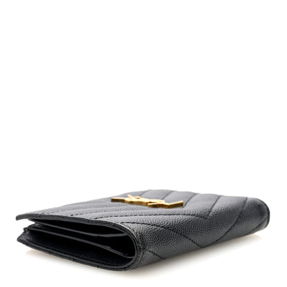 Saint Laurent Grain De Poudre Matelasse Chevron Monogram Zipped Two-Part Wallet Black 4 of 6