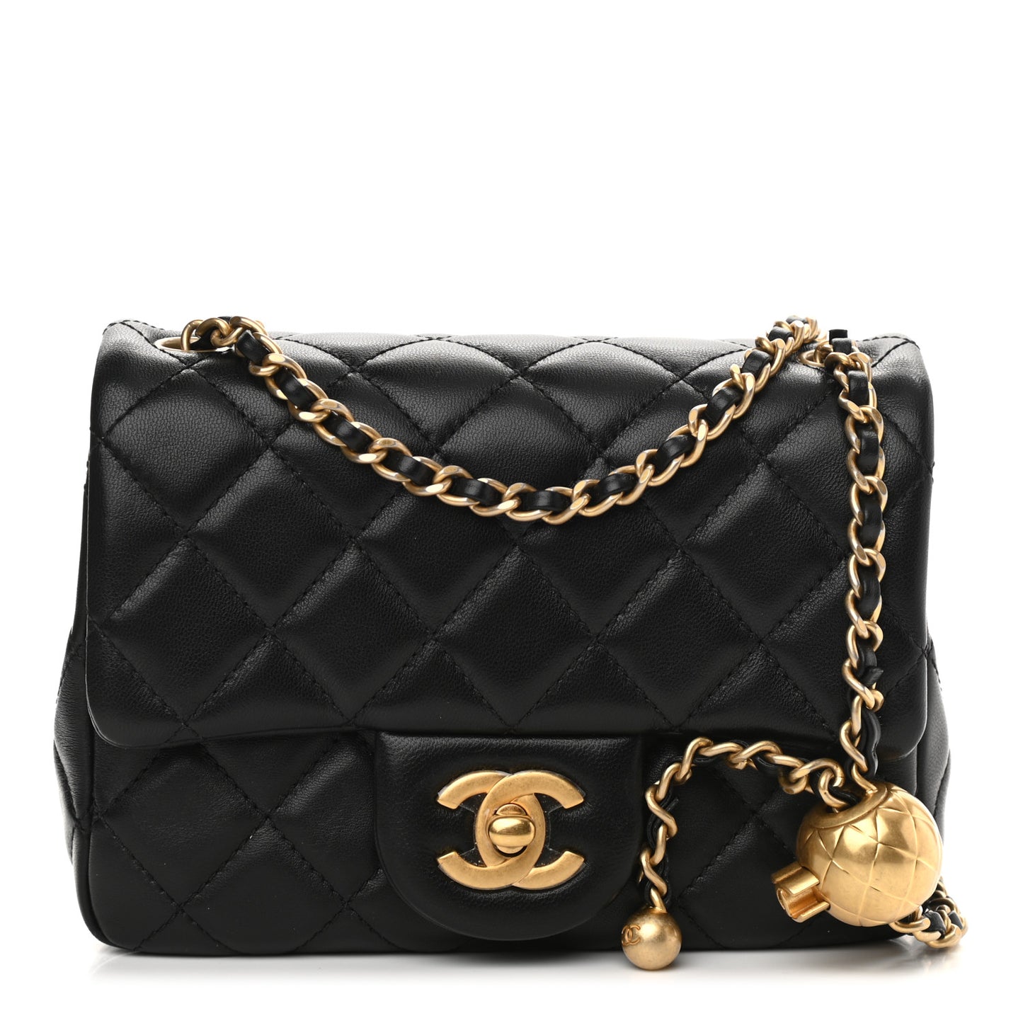 Lambskin Quilted Mini Pearl Crush Flap Black