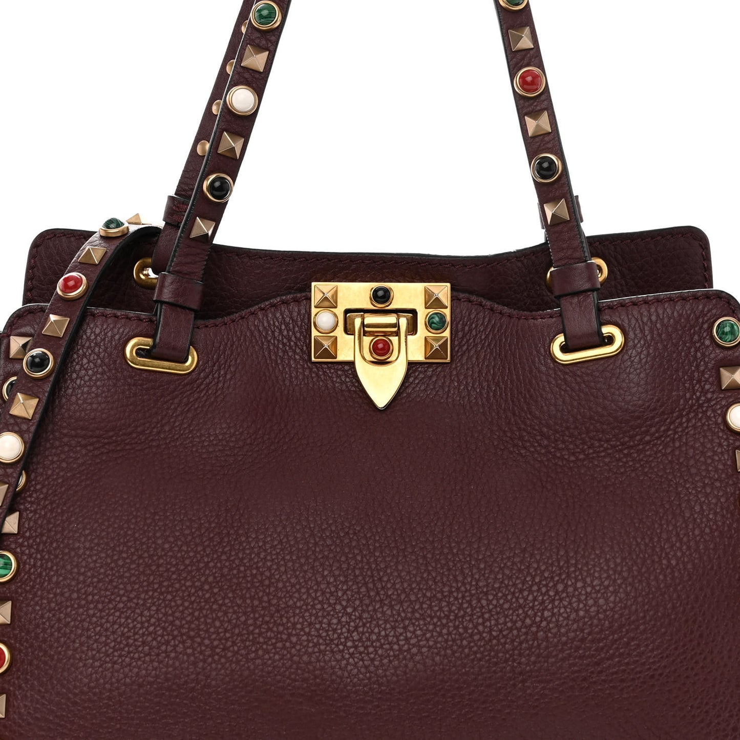 Grained Calfskin Small Rockstud Rolling Tote Rubin