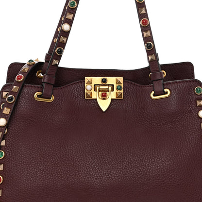 Valentino Garavani Grained Calfskin Small Rockstud Rolling Tote Rubin 7 of 10