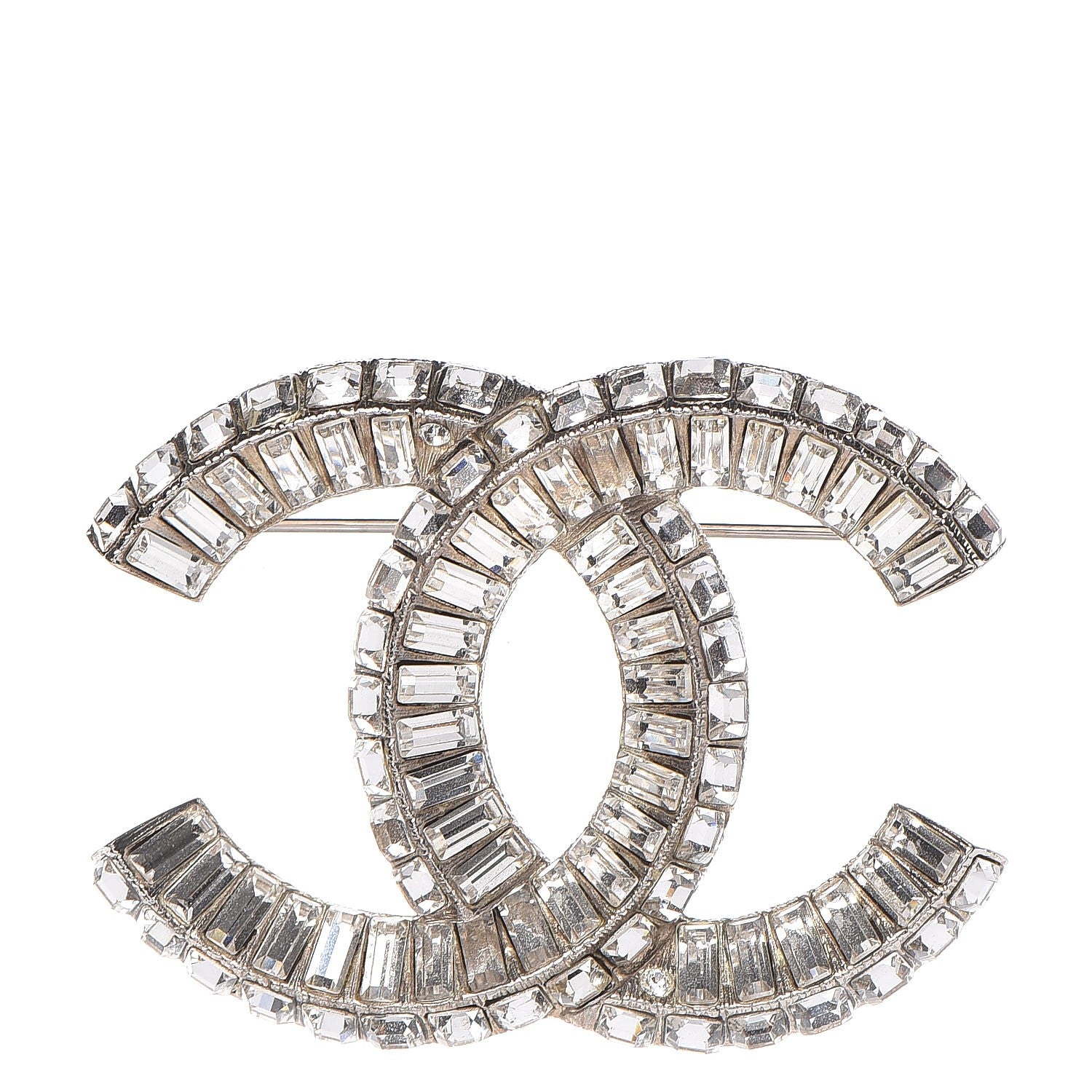 Chanel Baguette Crystal CC Brooch Silver 1 of 4