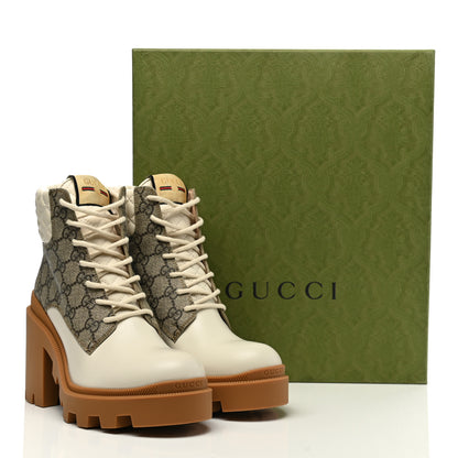 Gucci Calfskin GG Supreme Monogram Nappa Quilted Lace Up Ankle Boots 39.5 Mystic White Beige 10 of 10