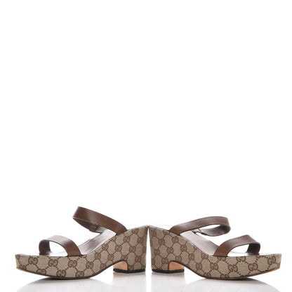 Gucci Monogram Calfskin Wedge Sandals 7 Brown 6 of 9