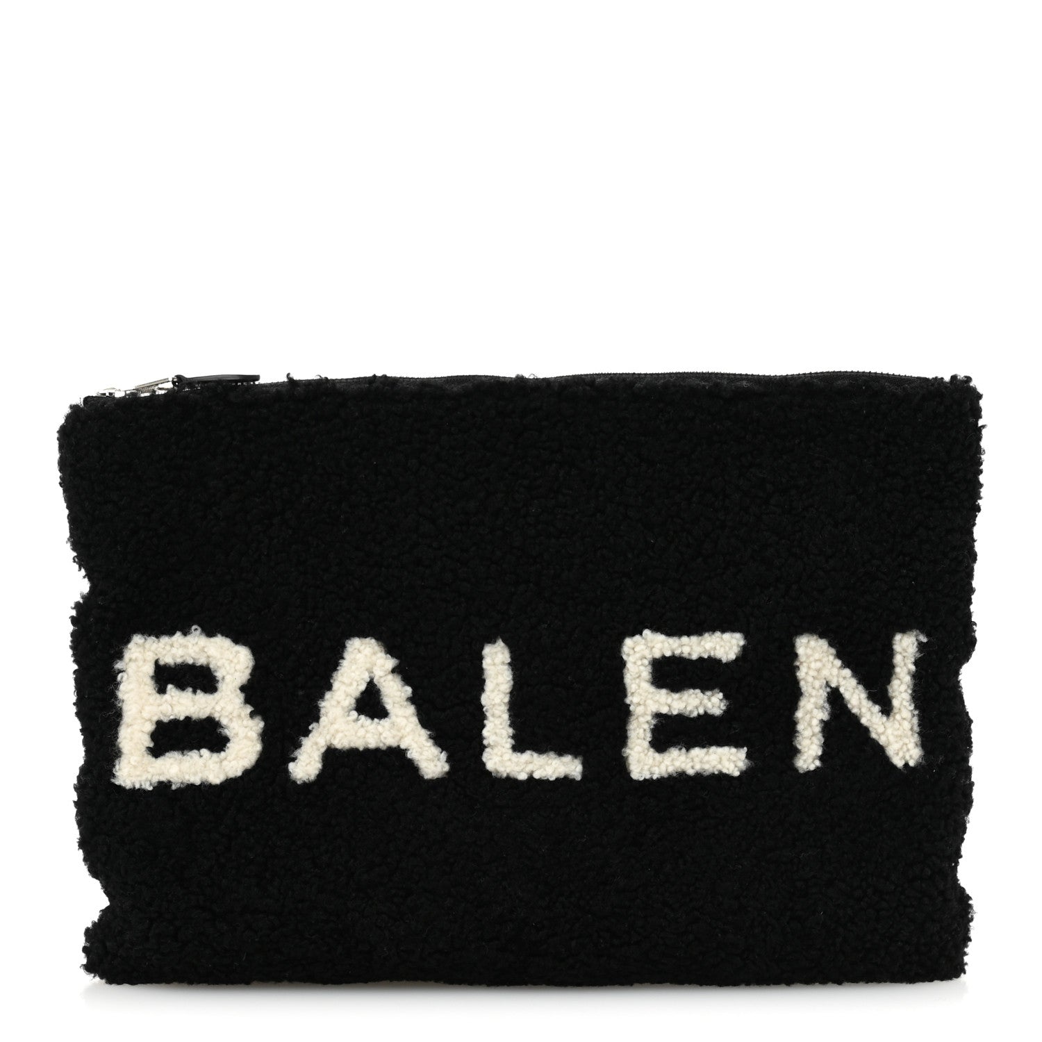 Balenciaga Sheepskin Shearling Contrasted Logo Large Zip Pouch Black 1 of 8