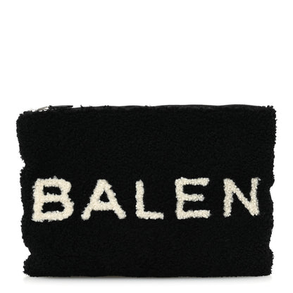 Balenciaga Sheepskin Shearling Contrasted Logo Large Zip Pouch Black 1 of 8
