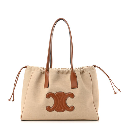 Celine Canvas Calfskin Cuir Triomphe Cabas Drawstring Natural Tan 1 of 11