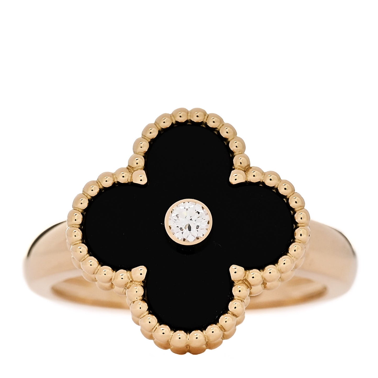 18K Yellow Gold Diamond Black Onyx Vintage Alhambra Ring 54 7