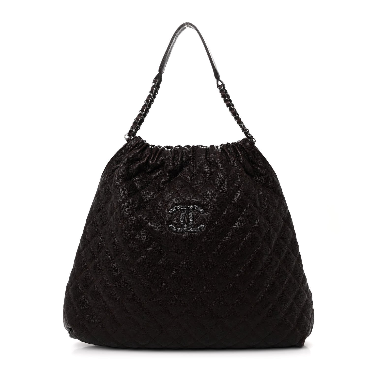 Chanel Distressed Glazed Caviar Quilted Large Elastic Tote Brown 1 of 10