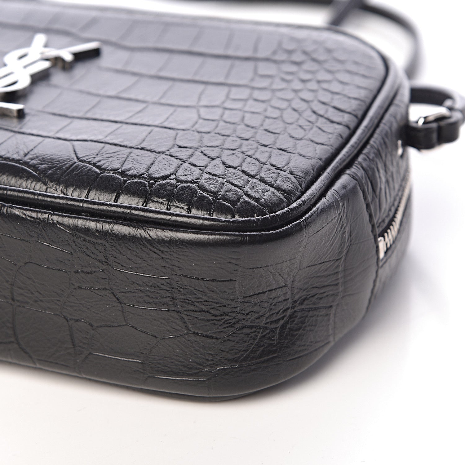 Saint Laurent Calfskin Crocodile Embossed Mini Lou Camera Bag Black 9 of 11