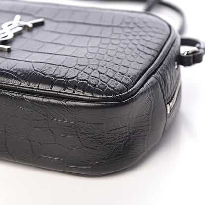 Saint Laurent Calfskin Crocodile Embossed Mini Lou Camera Bag Black 9 of 11