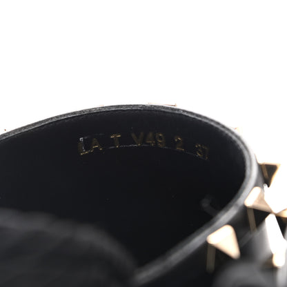 Valentino Garavani Calfskin Silk Rockstud Torchon Espadrille Wedge 25/115mm Slide Sandals 37 Black 5 of 9