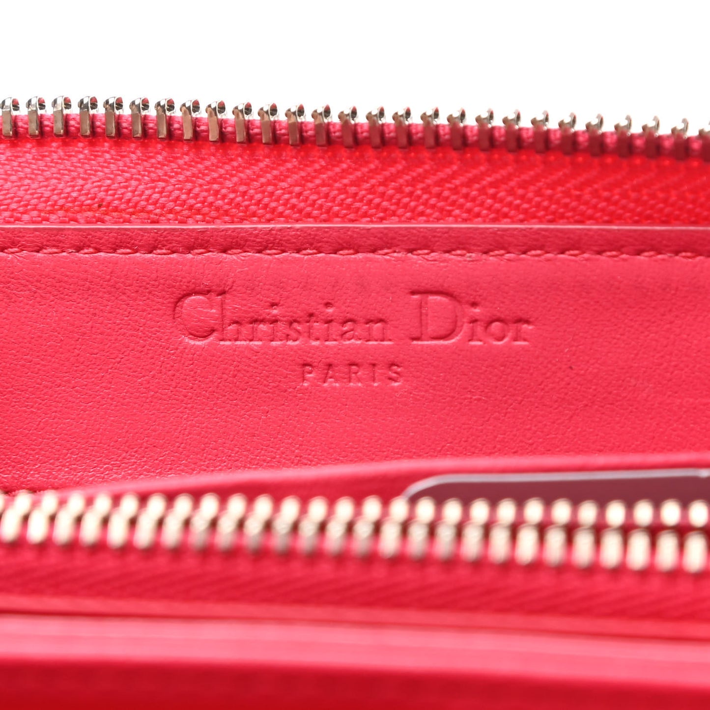 Lambskin Cannage Lady Dior Zip Wallet Rose Hot Pink