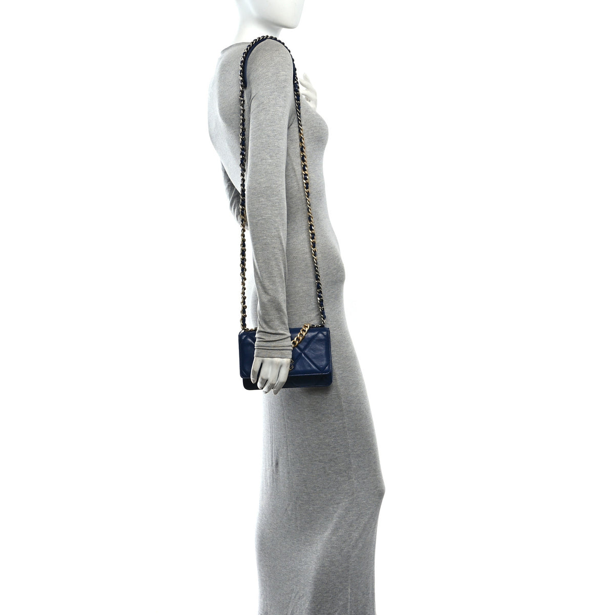 Lambskin Quilted Chanel 19 Wallet On Chain WOC Blue