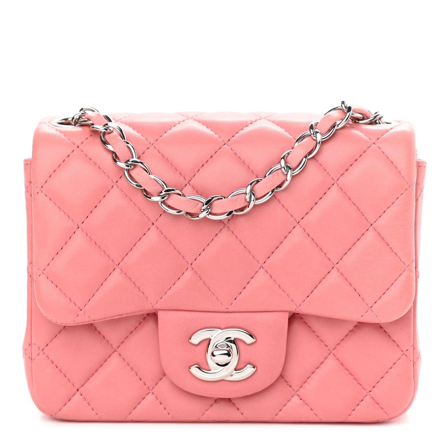 Lambskin Quilted Mini Square Flap Pink
