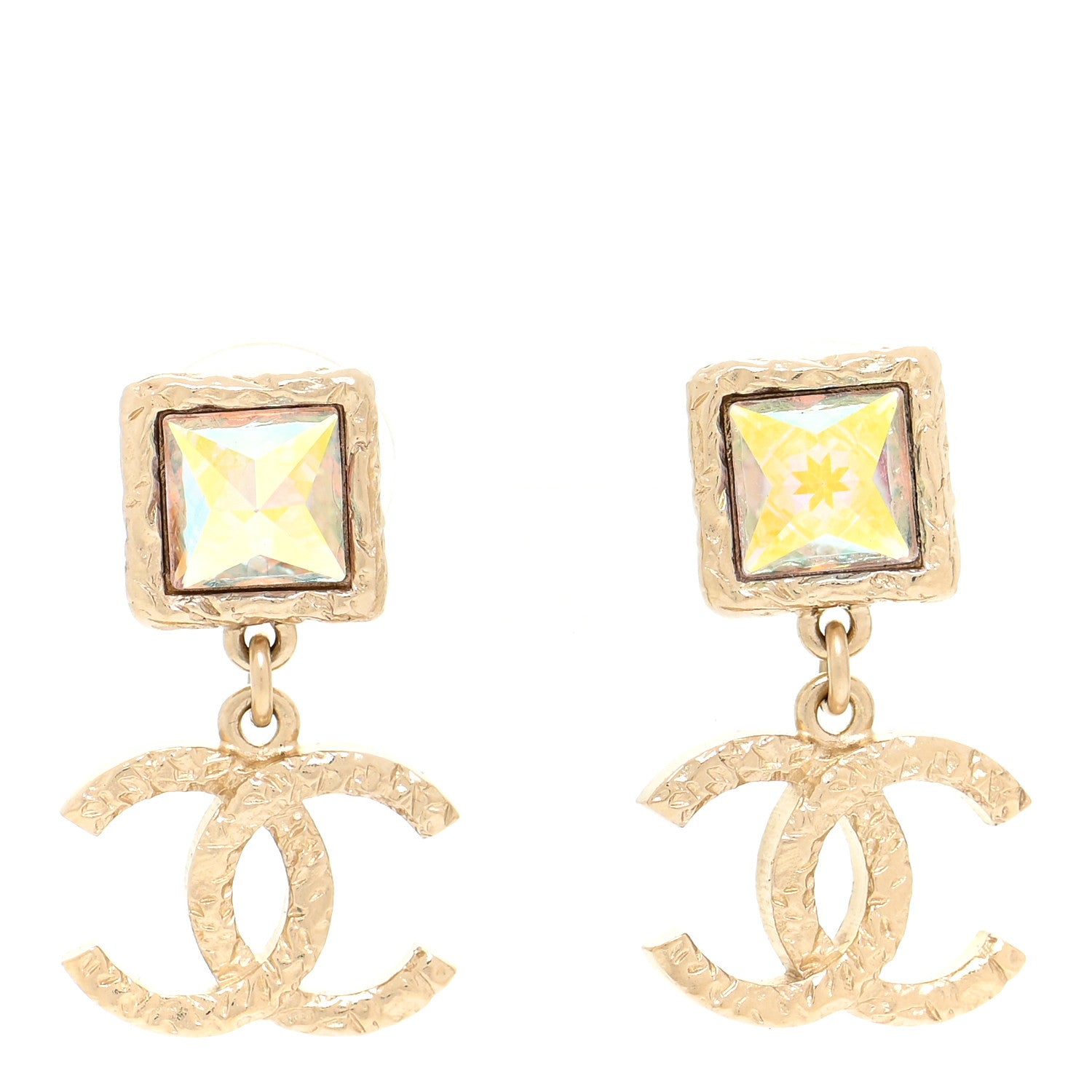 Chanel Iridescent Baguette Crystal CC Drop Earrings Gold 1 of 5