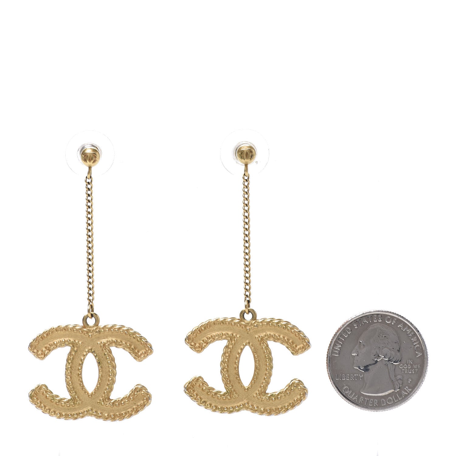 Chanel CC Drop Earrings Matte Gold 2 of 5