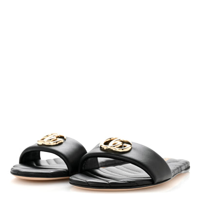 Gucci Nappa Matelasse GG Marmont Flat Slide Sandals 37.5 Black 4 of 11