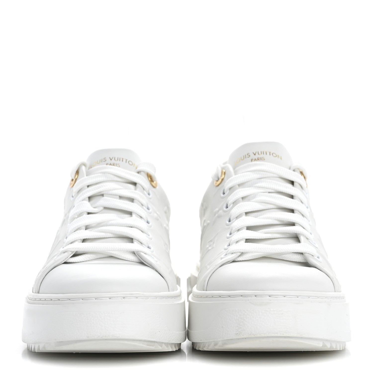 Louis Vuitton Lambskin Embossed Monogram Time Out Sneakers 39 White 3 of 13